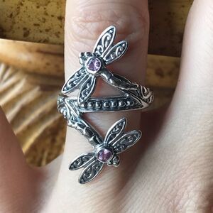 Madagascar Pink Sapphire Sterling Silver Dragonfly Ring Size 7